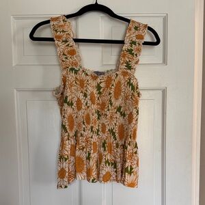 Anthropologie Floral Sleeveless Top - Orange and Green